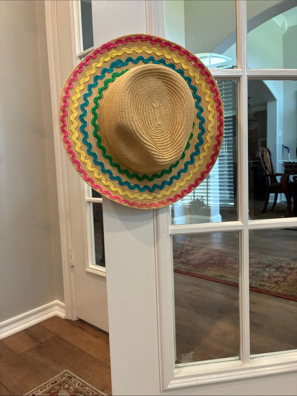 San Diego Hat Company Kids Straw Sun Hat with Pink, Yellow & Teal Trim